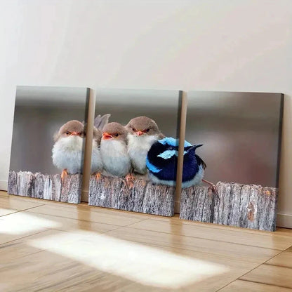 3pcs Animals White Brown & Blue Birds Pets Wall Art Set Canvas Framed 50x70cm - High Quality Print 100% Australian Made Wall Canvas Ready to Hang - Bella Home Decor