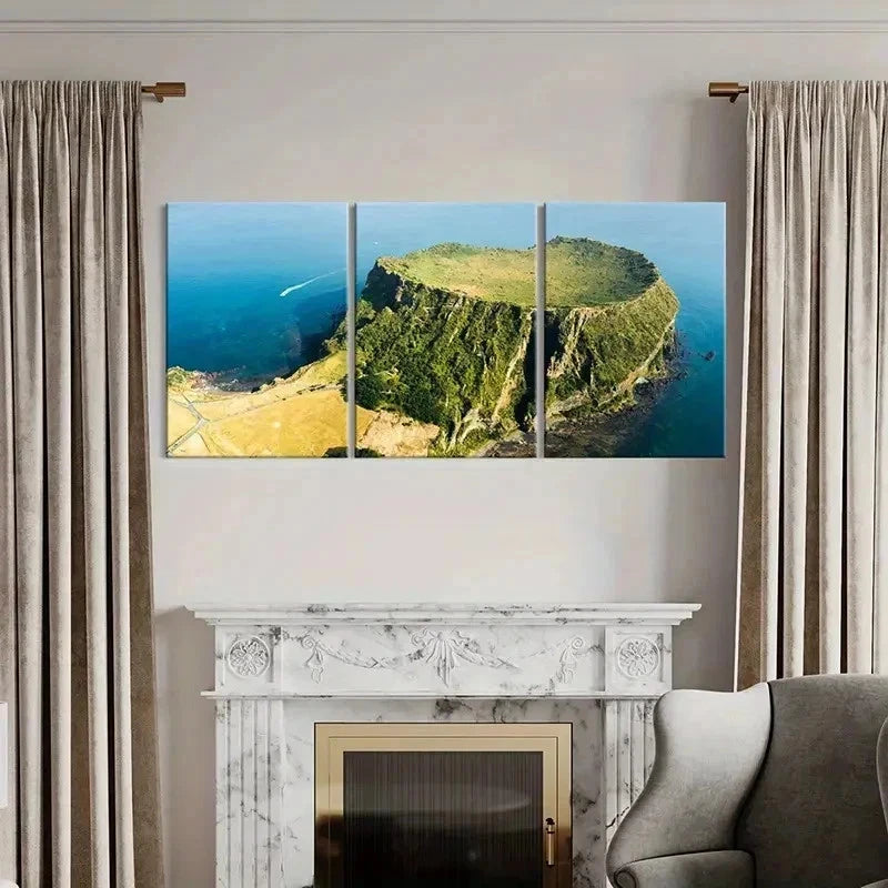 3pcs Island Seongsan Ilchulbong Modern Wall Art Set Canvas Framed 40x60cm - High Quality Print 100% Australian Made Wall Canvas Ready to Hang