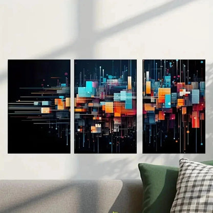 3pcs Abstract Colorful Squares And Lines Wall Art Set Canvas Framed 50x70cm - High Quality Print 100% Australian Made Wall Canvas Ready to Hang - Bella Home Decor