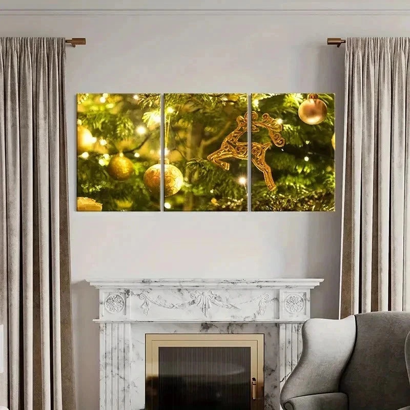 3pcs Winter Christmas Decorations Wall Art Set Canvas Framed 50x70cm - High Quality Print 100% Australian Made Wall Canvas Ready to Hang