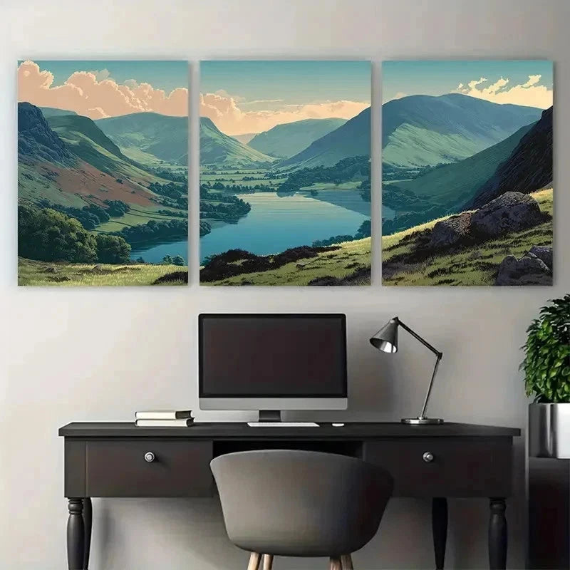 3pcs Lake District Landscape Decor Perfect Wall Art Set Canvas Framed 50x70cm - High Quality Print 100% Australian Made Wall Canvas Ready to Hang