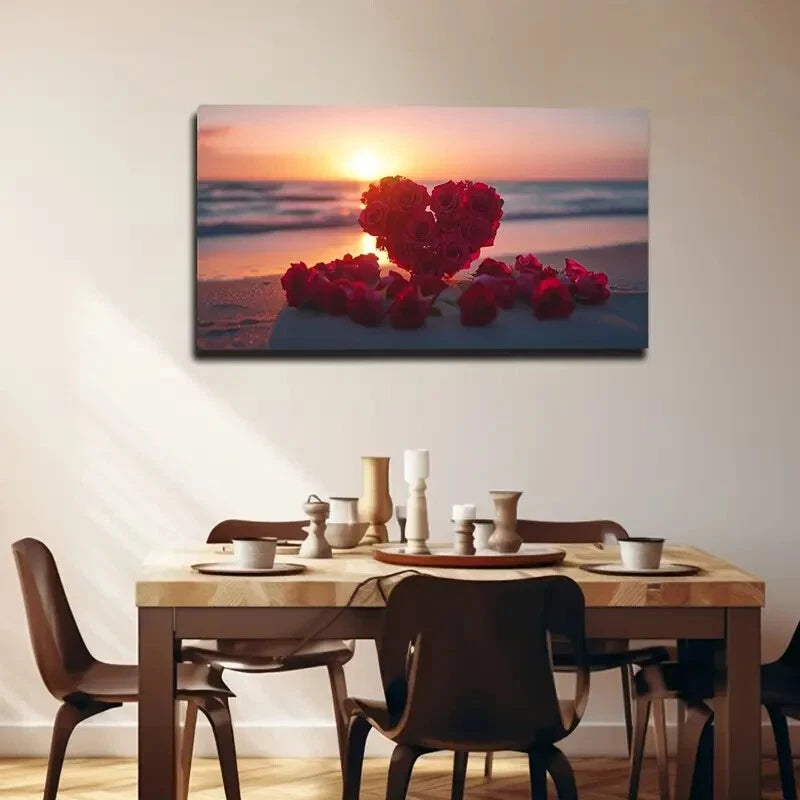 Bouquet Of Red Roses Abstract Wall Art Canvas Office Home Room Framed 120x60cm - Bella Home Decor