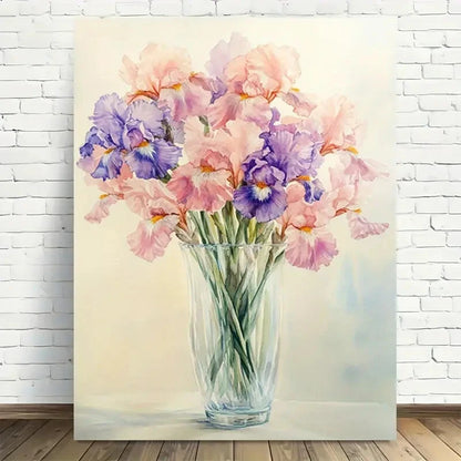 Beautiful Modern Pastel Iris Bouquet Painting 40x60cm Metal Print Ready to Hang - Bella Home Decor