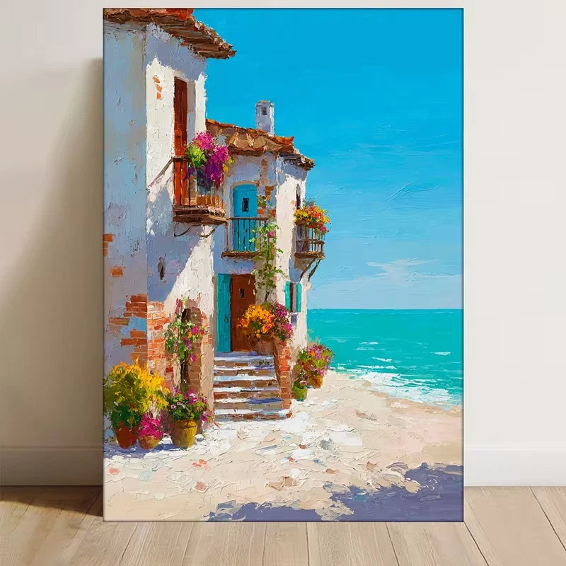 Beach Cottage, Beach Theme 60x90cm Metal Print Ready to Hang