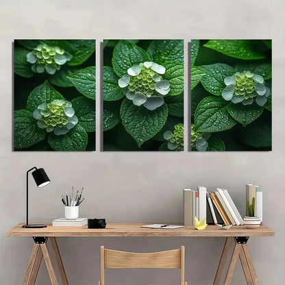 3pcs Hydrangea & Green Leaves Metal Print Ready to Hang Art - Bella Home Decor