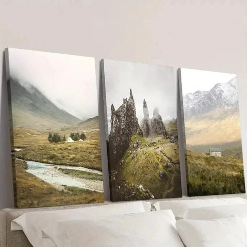 3pcs Farm Snowy Mountain Rock Photography Wall Art Set Canvas Unframed - High Quality Print 100% Australian Made Wall Canvas