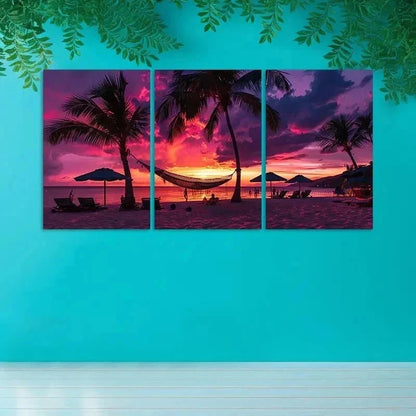 3pcs Tropical Beach Sunset in Australia Metal Print Ready to Hang Art