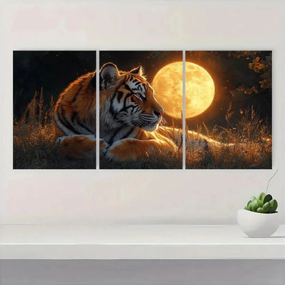 3pcs Majestic Tiger Under Full Moon Metal Print Ready to Hang Art - Bella Home Decor