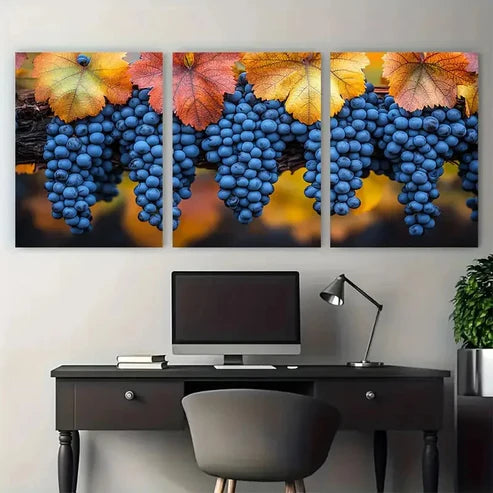 3pcs Grape Vineyard Harvest Décor Perfect Wall Art Set Canvas Framed 40x60cm - High Quality Print 100% Australian Made Wall Canvas Ready to Hang