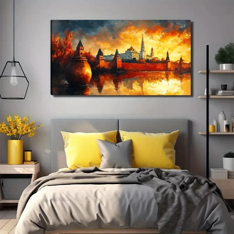 Sunset Castle Suitable Wall Art Canvas Office Home Room Framed 120x60cm