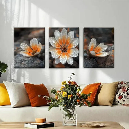 3pcs Elegant Dew-Kissed Orange Bloom Perfect Wall Art Set Canvas Framed 50x70cm - High Quality Print 100% Australian Made Wall Canvas Ready to Hang - Bella Home Decor
