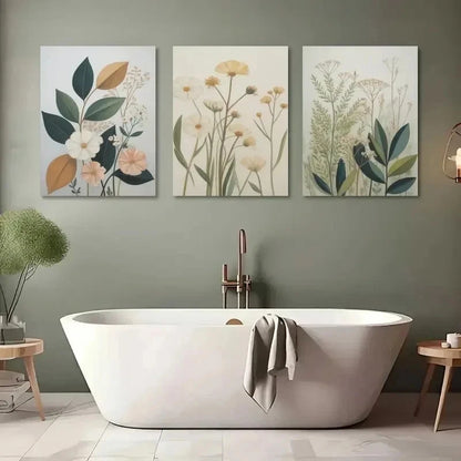 3pcs Wildflowers, Muted Toneswall Art Set Canvas Framed 50x70cm - High Quality Print 100% Australian Made Wall Canvas Ready to Hang
