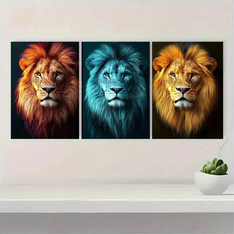 3pcs Dustin Way African Animals Lion ET  Wall Art Set Canvas Framed 60x90cm - High Quality Print 100% Australian Made Wall Canvas Ready to Hang - Bella Home Decor
