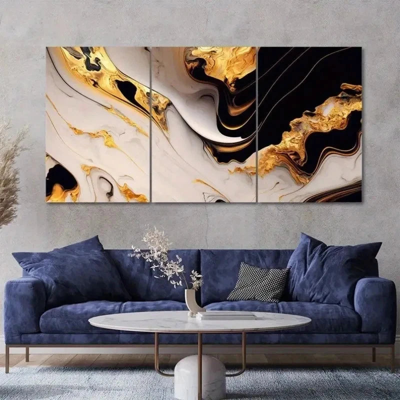 3pcs Luxury White Marble  Golden  Wall Art Set Canvas Framed 50x70cm - High Quality Print 100% Australian Made Wall Canvas Ready to Hang
