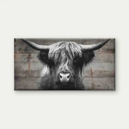 Black and White Highland Cattle Wall Art Canvas Office Home Room Framed 120x60cm