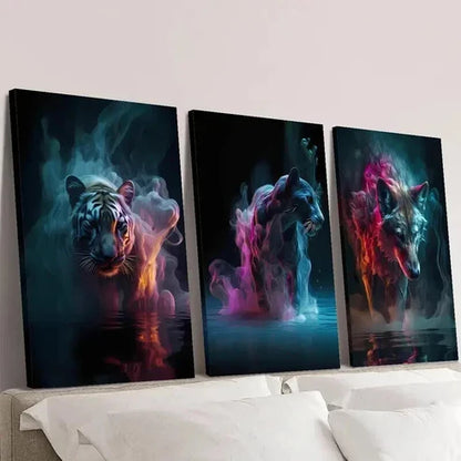 3pcs Fantasy Neon Animal Tiger Bear Wolf Wall Art Canvas Unframed - High Quality Print 100% Australian Made Wall Canvas