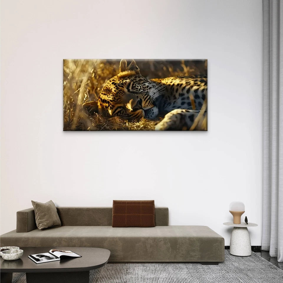 Leopard Grass Sunset Wall Art Canvas Office Home Room Framed 120x60cm