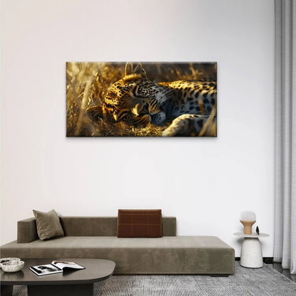 Leopard Grass Sunset Wall Art Canvas Office Home Room Framed 120x60cm