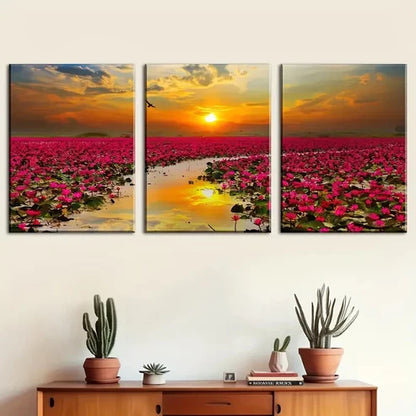 3pcs Sunrise Flowers And Oceans Décor Perfect Wall Art Canvas Unframed - High Quality Print 100% Australian Made Wall Canvas