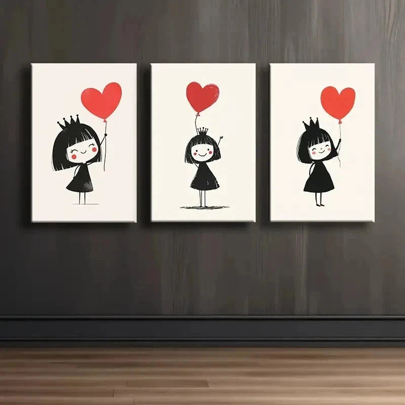 3pcs Girl with Balloons for Home  Wall Art Set Canvas Framed 60x90cm - High Quality Print 100% Australian Made Wall Canvas Ready to Hang - Bella Home Decor
