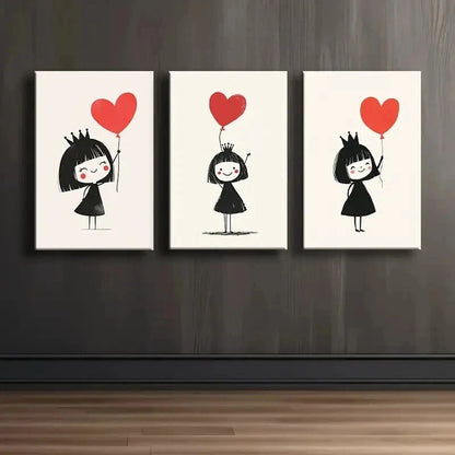 3pcs Girl with Balloons for Home  Wall Art Set Canvas Framed 60x90cm - High Quality Print 100% Australian Made Wall Canvas Ready to Hang - Bella Home Decor