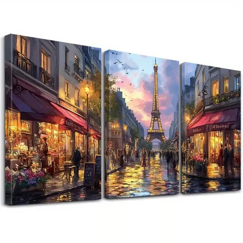 3pcs Decorative Sunset in Paris Street Wall Art Canvas Unframed - High Quality Print 100% Australian Made Wall Canvas