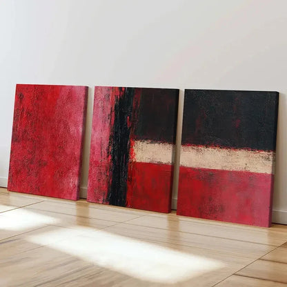 3pcs Triptych Of Red, White, And Black Design Wall Art Set Canvas Framed 40x60cm - High Quality Print 100% Australian Made Wall Canvas Ready to Hang