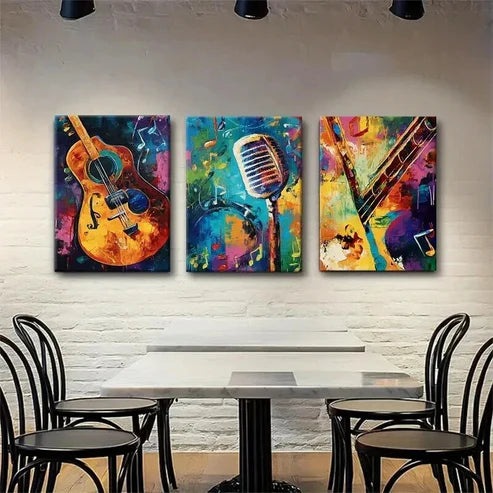 3pcs Vibrant Music-Inspired Color Perfect Design  Wall Art Set Canvas Unframed - High Quality Print 100% Australian Made Wall Canvas (