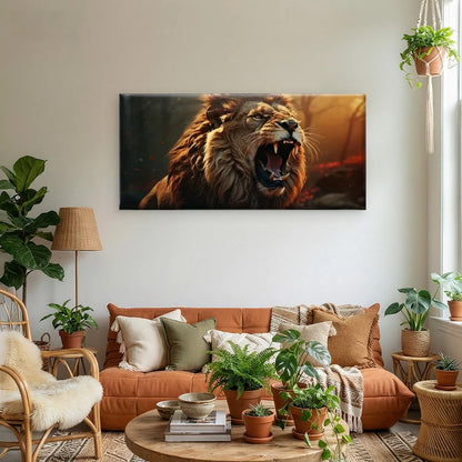 Majestic Lion in Golden Light Wall Art Canvas Office Home Room Framed 120x60cm