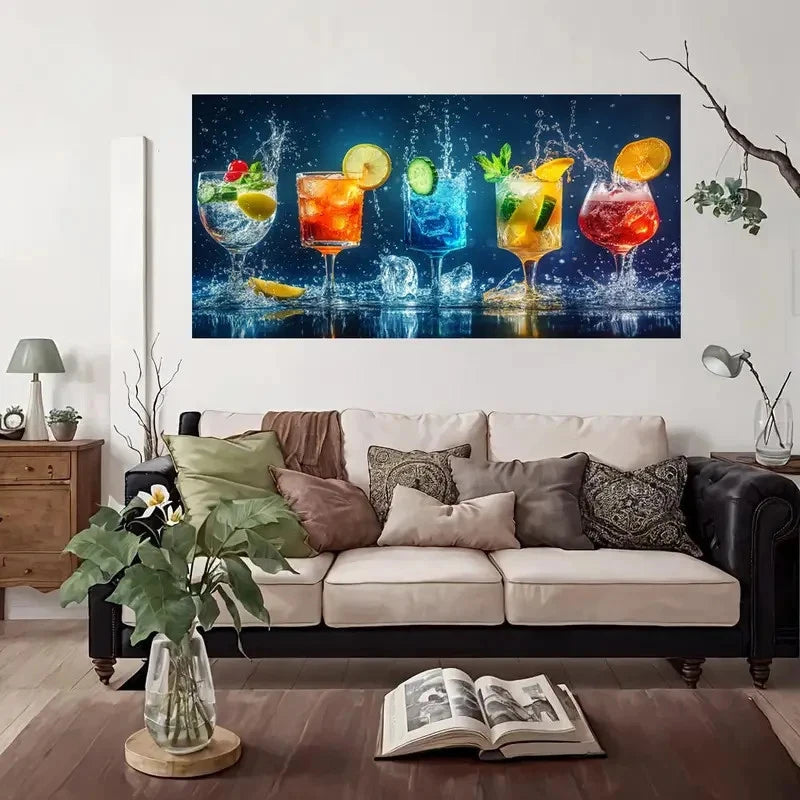 Vintage Modern Cocktail Wall Art Canvas Office Home Room Framed 120x60cm - Bella Home Decor