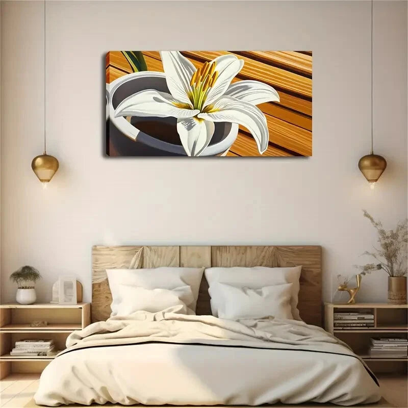 Blooming Lilies Gray-White Wall Art Canvas Office Home Room Framed 120x60cm - Bella Home Decor