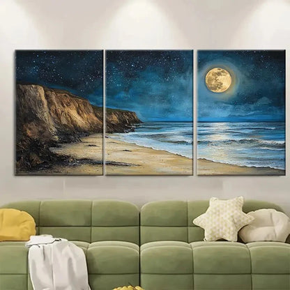 3pcs Night Ocean Starry Sky Coastal Metal Print Ready to Hang Art - Bella Home Decor