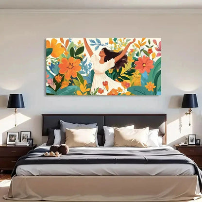 Vibrant Tropical Woman White Wall Art Canvas Office Home Room Framed 120x60cm - Bella Home Decor