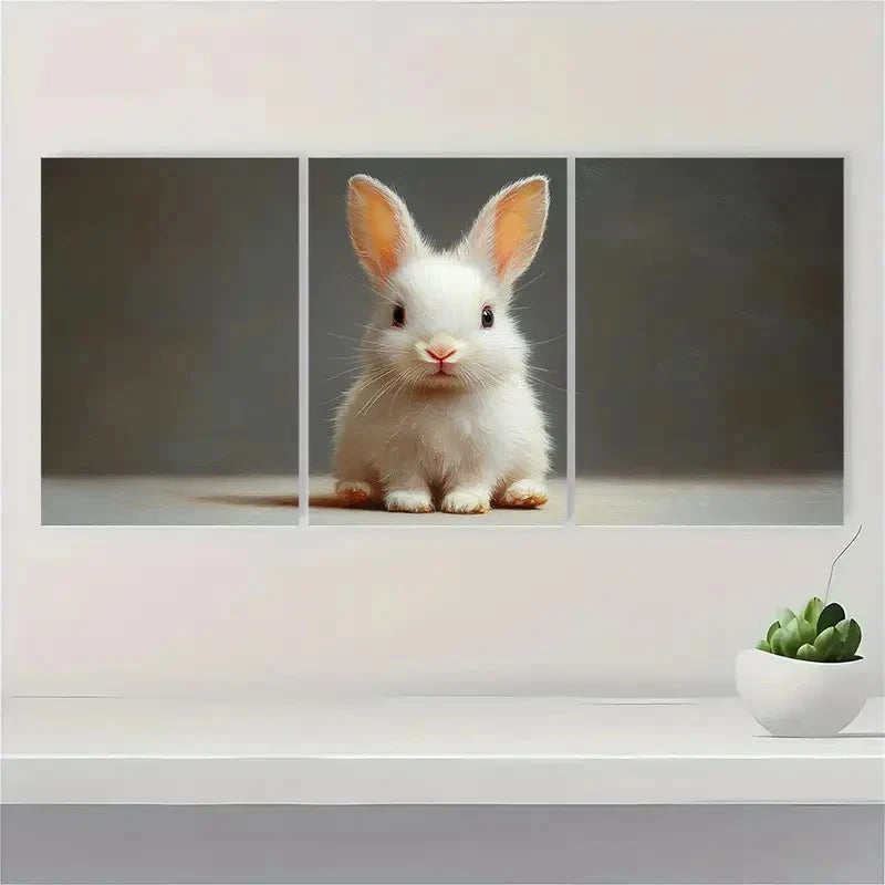 3pcs Baby Rabbit White Rabbit Painting ER    Wall Art Set Canvas Framed 60x90cm - High Quality Print 100% Australian Made Wall Canvas Ready to Hang - Bella Home Decor