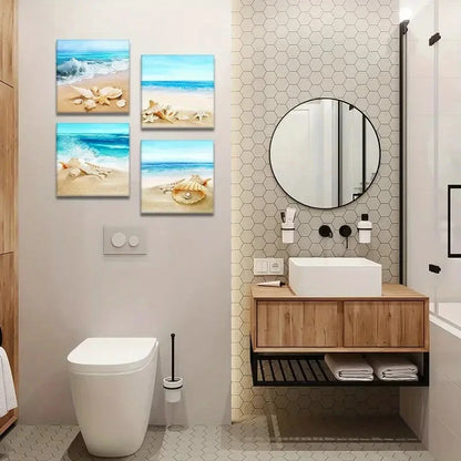 4pcs Artwork Framed for Bathroom Home Office Wall Art Canvas Framed