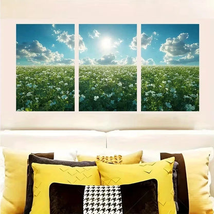 3pcs Serene Field of Shamrocks Wall Art Set Canvas Framed 50x70cm - High Quality Print 100% Australian Made Wall Canvas Ready to Hang