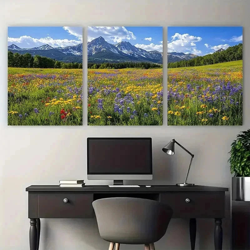 3pcs Crested Butte Wildflower Festival Perfect Wall Art Set Canvas Framed 50x70cm - High Quality Print 100% Australian Made Wall Canvas Ready to Hang - Bella Home Decor