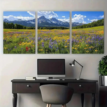 3pcs Crested Butte Wildflower Festival Perfect Wall Art Set Canvas Framed 50x70cm - High Quality Print 100% Australian Made Wall Canvas Ready to Hang - Bella Home Decor