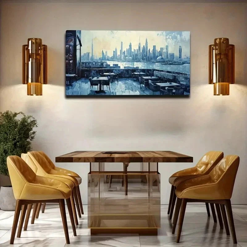 Blue-Toned River View Coffee Wall Art Canvas Office Home Room Framed 120x60cm