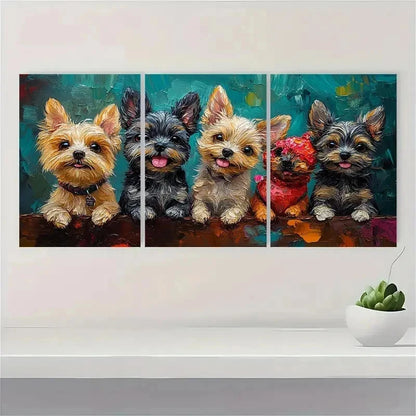 3pcs Happy Hour Fine Dogs Cute Perfect Wall Art Set Canvas Framed 60x90cm - High Quality Print 100% Australian Made Wall Canvas Ready to Hang
