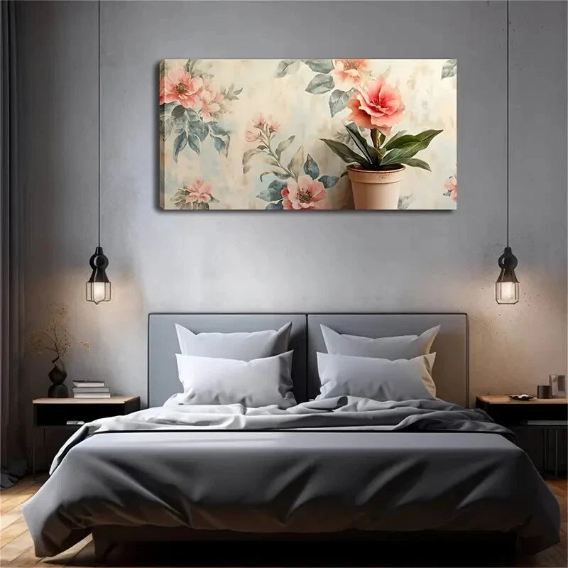 Potted Flowers Greenery Design Wall Art Canvas Office Home Room Framed 120x60cm - Bella Home Decor