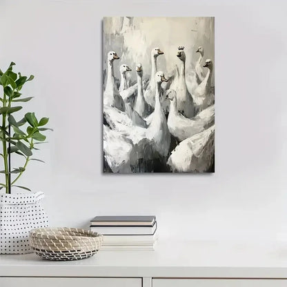 Beautiful Elegant Crown Goose Herd Painting 40x60cm Metal Print Ready to Hang - Bella Home Decor