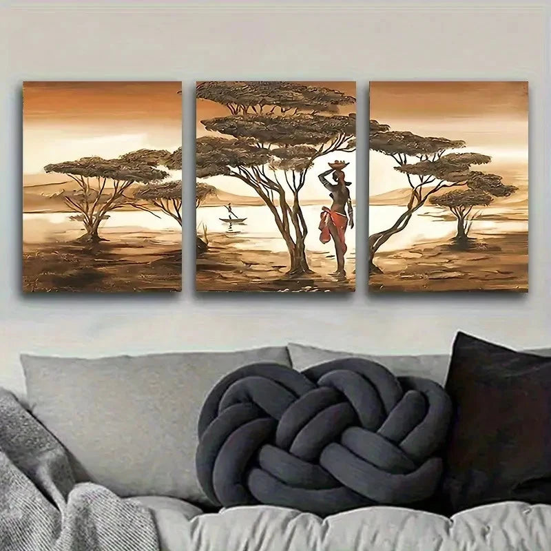 3pcs Serene African Sunset with Acacia Trees Wall Art Set Canvas Framed 60x90cm - High Quality Print 100% Australian Made Wall Canvas Ready to Hang - Bella Home Decor