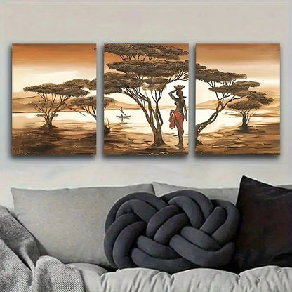 3pcs Serene African Sunset with Acacia Trees Wall Art Set Canvas Framed 60x90cm - High Quality Print 100% Australian Made Wall Canvas Ready to Hang - Bella Home Decor