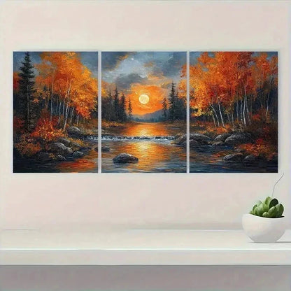 3pcs Autumn Moonlit Forest Canvas Art   Wall Art Set Canvas Framed 50x70cm - High Quality Print 100% Australian Made Wall Canvas Ready to Hang - Bella Home Decor
