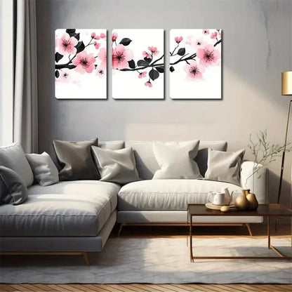 3pcs Ink Flowers Black Stamens Modern Wall Art Canvas Unframed - High Quality Print 100% Australian Made Wall Canvas