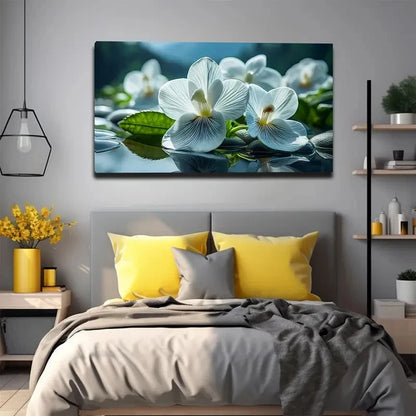 Elegant White Orchid Water Wall Art Canvas Office Home Room Framed 120x60cm