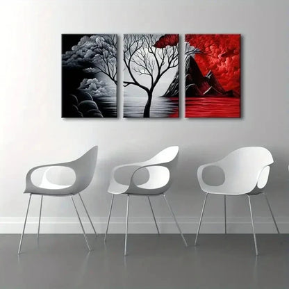 3pcs Abstract Lake View And Tree Metal Print Ready to Hang Art
