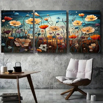 3pcs Colorful Poppy Flower Nature Inspired Metal Print Ready to Hang Art - Bella Home Decor