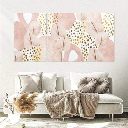 3pcs Soft Pink & Golden Abstract Painting Wall Art Set Canvas Framed 40x60cm – High Quality Print 100% Australian Made Wall Canvas Ready to Hang